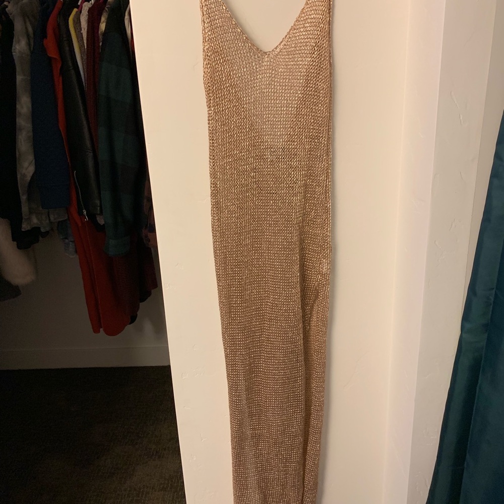 ROSE GOLD SHAREEN AU MESH DOUBLE SLIT DRESS - Picture 4 of 8